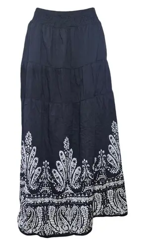 Jane Ashley Black & White Boho Midi Skirt 100% Cotton Cottage Plus Size 2X