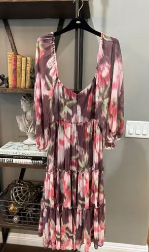 Sachin + Babi Jamie Blurred Floral Chiffon Midi Dress Purple Womens Size 6