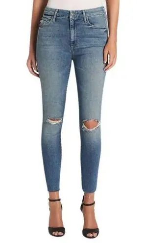 Mother High Waisted Looker Ankle Fray Thrilling Shots Distressed Cotton Size 29 Blue