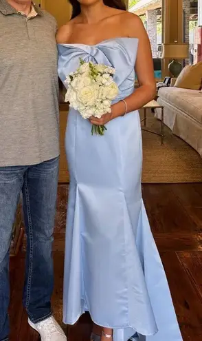 Mac Duggal Blue Strapless Bow Mermaid Gown
