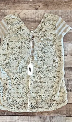 Moa Moa Cream Tan Stripe Feminine Lacy Twist Cap Sleeve Top sz Small