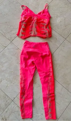 Free People  Movement Hot Pink Mesh Tank Leggings Set Like New