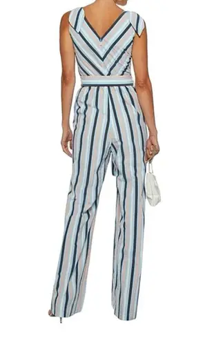 Lela Rose Stripped V Neck Bow Tie Belted Wide Leg Jumpsuit Size 2