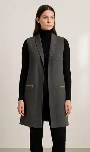 Tahari Gray Merino Wool Vest Size L | Longline Sleeveless Jacket