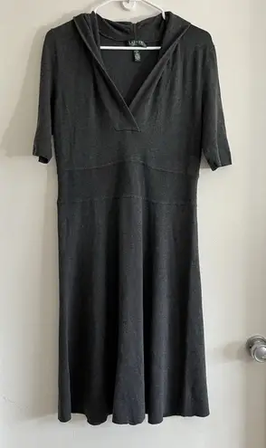 Ralph Lauren Lauren  Women Short Sleeve Knit Dress Sz M Gray Preppy Classic