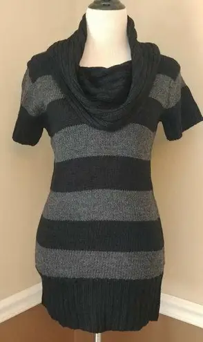 Ashley by 26 International Ashley ModCloth NEW Gray & Black Striped Cowl Neck Short Sleeve Tunic Sweater S