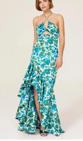 AMUR Edie Tie Neck Gown Floral Maxi size 4 Blue