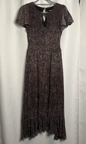 Kensie  Black and Bronze Metallic Smocked Midi Dress