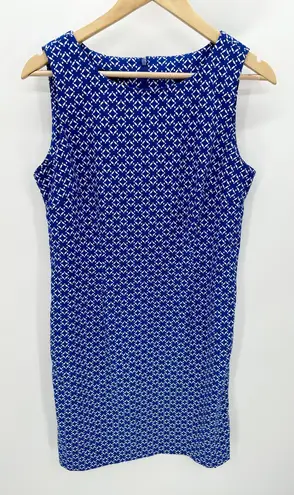 Mario Serrani Blue Geometric Print Shift Dress Knee Length Sleeveless Womens 10