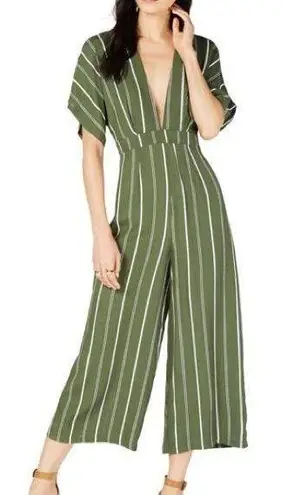 Sage The Label Striped Cropped Jumpsuit — Olive Green — White Stripe — XSmall