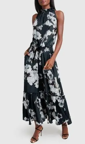 G. Label by Goop Sammy Pleat Neck Floral Print Mid Length Silk Dress Size 6