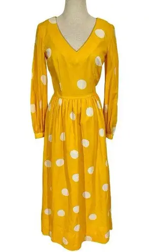 Vintage Tori Richard Honolulu for I. Magnin Polka Dot Long Sleeve Maxi Dress Yellow Size XS
