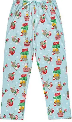 Daydream Sloth Christmas Pajama Pants Large Fleece Holiday Cozy Winter Santa Blue