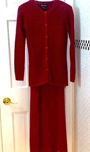 Barbara Lesser burgundy knit Cardigan and sleeveless maxi dress. Size S. Red