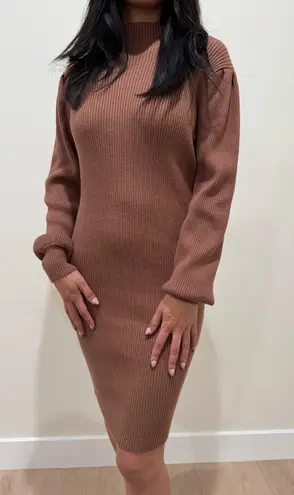 Knit Ribbed Sweater Dress in Cocoa Brown