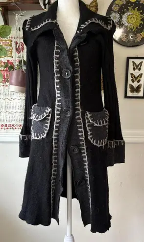 cupio Y2K Sweater Cardigan Duster Wool Blend Chunky Boho Whipstitch Patchwork