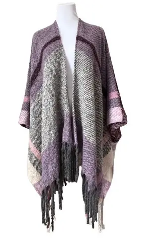 Aleissa‎ Pink Soft Fringed Shawl Poncho Cape One Size Bohemian Clueless Plaid - Image 1