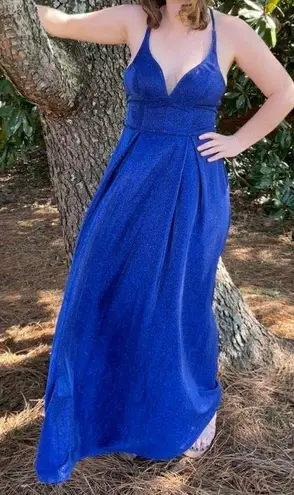 City Vibe Blue Sparkly Corset Back Prom Dress