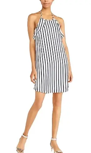 J.Crew  Dress Halter Striped Ruffle Mini Navy White Size XS NWT