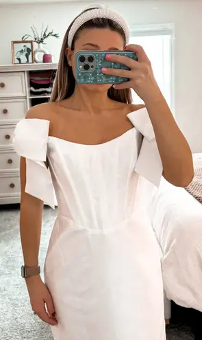 Alfred Sung White Corset Mini Dress With Bow Sleeves