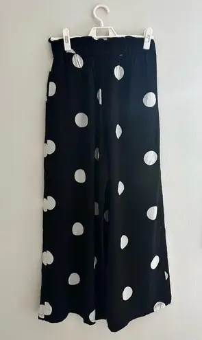 Oysho Flowy Black and White Polka Dot Pants - Size Small, Wide-Leg, Perfect for