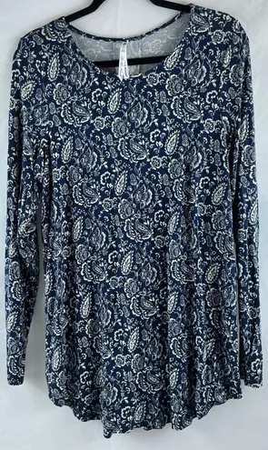 Leo & Nicole Womens Long Sleeve Top Paisley Print Blue Cream Size L