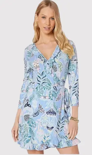 Lilly Pulitzer  Blue Jessalynne Romper Wrap Mini Floral Ruffle Stretch Size M thumbnail 1