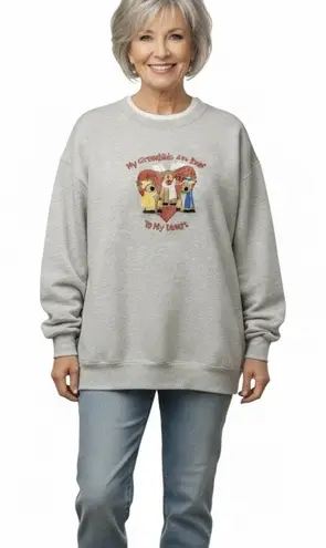 Grandkids Are Dear to My Heart Embroidered Sweatshirt Reindeer Christmas L Gray Size L