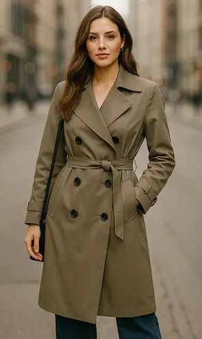 Bernardo Quiet Luxury Long Trench Coat L Smoke Taupe Belted Minimalist Chic NWT