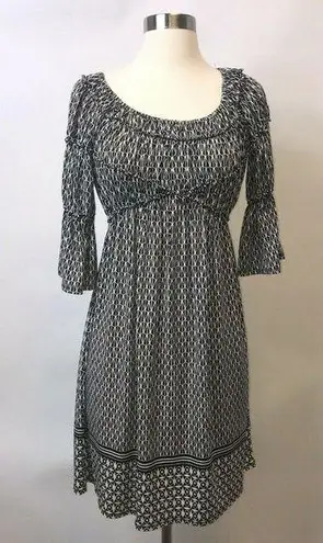 Sophie Max Studio Womens Dress Size XS Black White Geometric 3/4 Flounce Sleeve