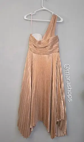 ALC Frank A.L.C. Pink Rose Gold Aurora Pleated One Shoulder Midi Dress