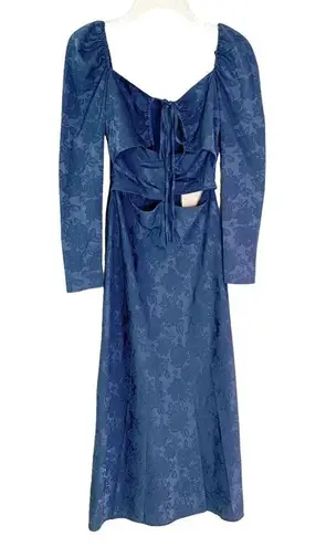 WAYF The Adeline Cutout Floral Jacquard Halter Midi Dress Blue Size XXS NWT