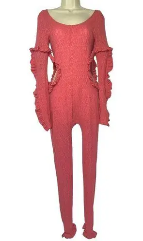 Collina Strada Ruffled Bodysuit with Side Cutouts Hot Pink NWOT womens S