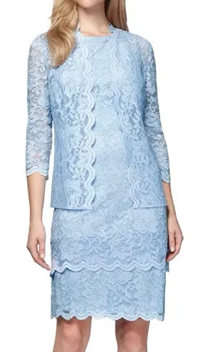 Alex Evenings Blue Scalloped Glitter Lace Two Piece Jacket Dress Size 20W