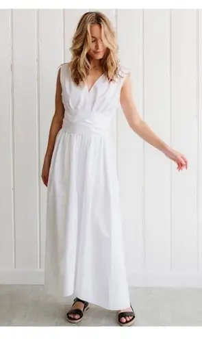 Jenni Kayne Sleeveless Kate Midi Dress Medium White Cotton Poplin Lined Belted