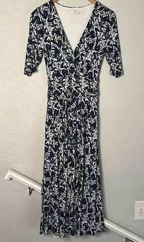 BODEN Ruched Waist Jersey Midi Dress French Navy Blue Tulip Terrace Wrap Preppy Size 2