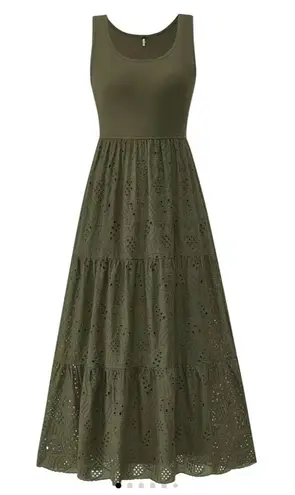 BTFBM Army Green Summer Eyelet Midi A