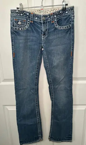 L.A. Idol Y2K Embellished Rhinestone Studded Denim Bootcut Jeans 7 Low Rise Blue Size undefined