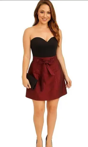 Bisou Bisou Burgundy Metallic Finish Wrap Aline Shimmer Skater Chic Skirt Size 8