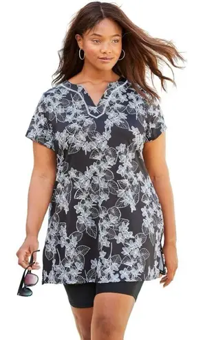 Swimsuits for All Black & White Floral Swim Coverup Size undefined