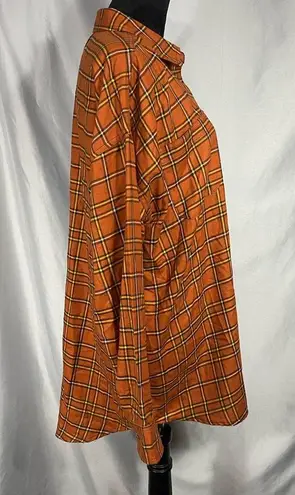 Peace Love World Women’s Plaid Button Front Long Sleeve Shacket Orange Blue Sz M