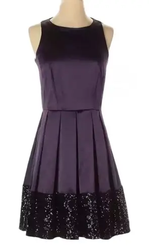 Taylor Womens Purple Satin Cocktail Dress Size 10 Sequin Formal Wedding Guest