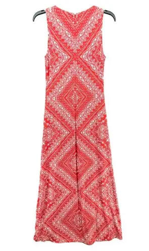 Eliza J Maxi Dress 4 Red Geo Bandana Print Sleeveless Stretch Jersey Feminine