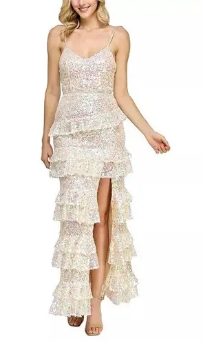 NEW Say Yes Sequin Tiered Gown Prom Multi color Dress Iridescent Size undefined