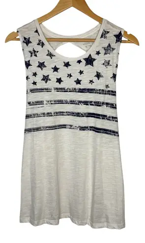 Bcg American Flag Tank Top Patriotic Sleeveless Cutout Back White Women Size XL