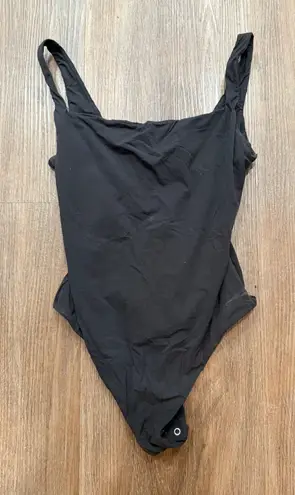 SKIMS Black Square Neck Thong Bodysuit Snap Crotch