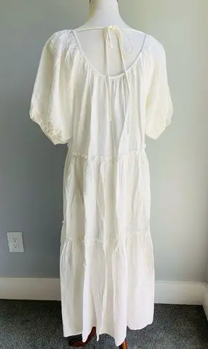 Lucy Paris Bright White Maddox Tiered Puff Sleeve MIDI Dress