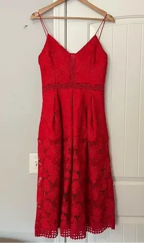Nicholas Floral Lace Rouleau Ball Dress in Hibiscus Red Size 6