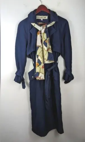 Vintage Blue Braefair  Trench Coat Rain Jacket Front Tie Size Women's 4 + Scarf