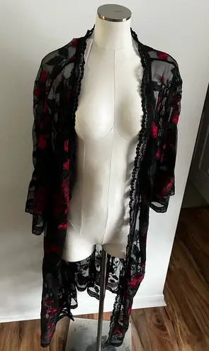 LuLaRoe NWT - L -  - Elegant Black and Red Lace Robe thumbnail 1
